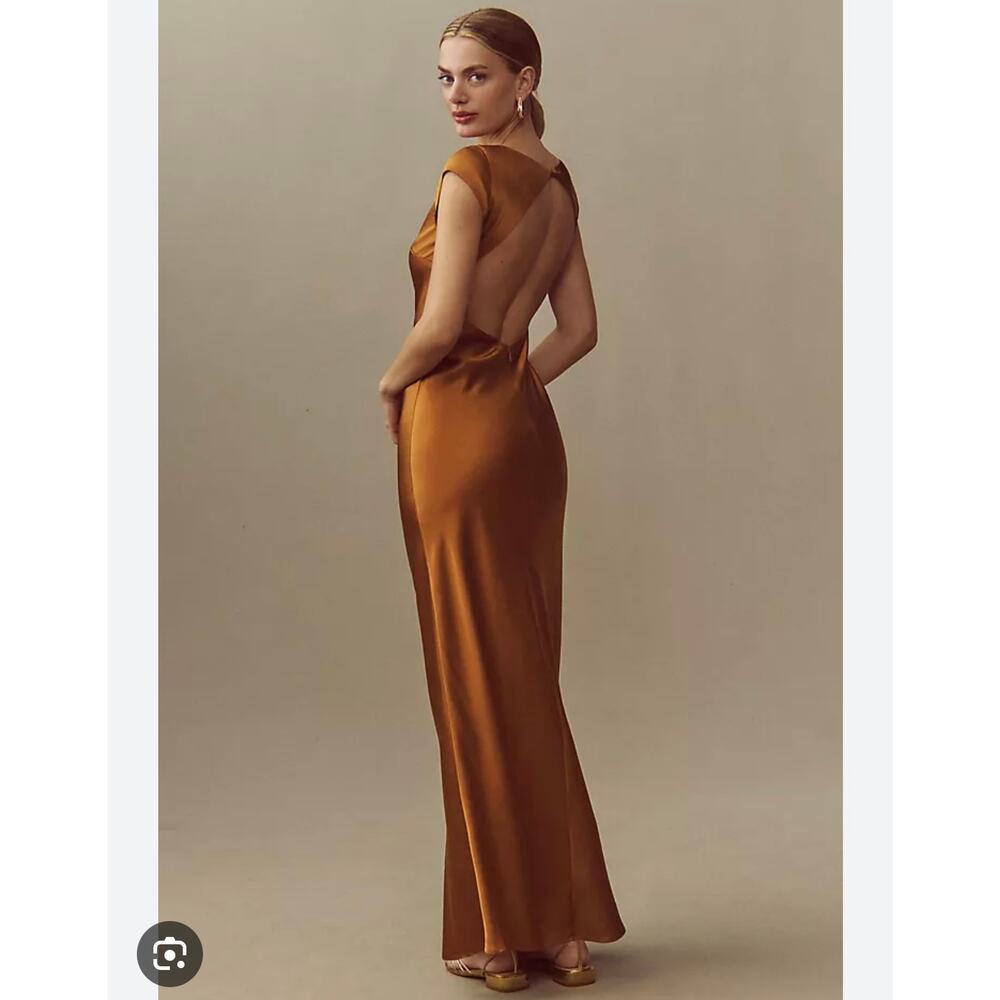 Reformation Niamh Silk Dress Sz 6 Copper Boat Neck NWT - Picture 2 of 6